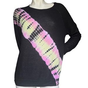 Aqua Lightweight Pink and Yellow Tie Dye Print Lightweight Crewneck Top Small